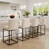 BESTANO 27" Counter Height Bar Stools Set of 4, Linen Upholstered Kitchen Island Stools with Padded Back and Black Metal Frame for Counter Island, Cream view 3