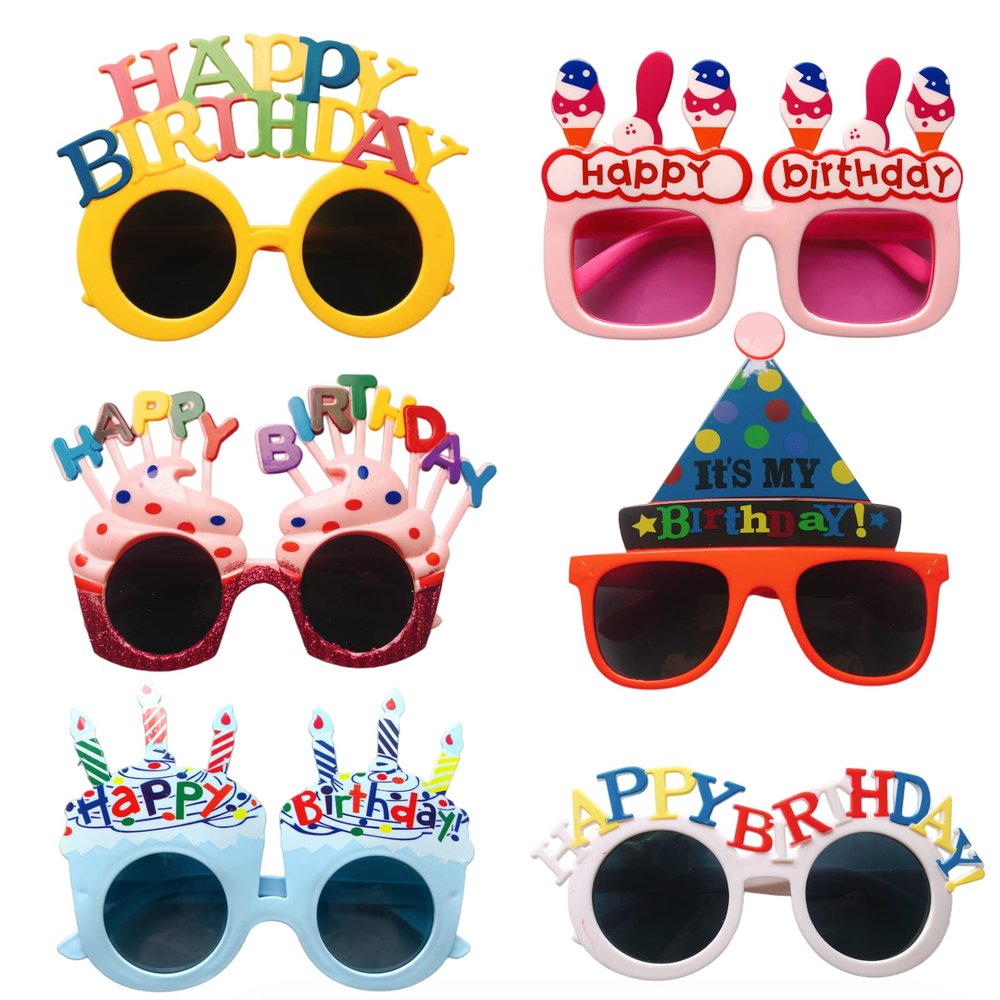 HIPIHOM 6Pcs Birthday Eyewear, Multi Style Creative Glasses Happy Birthday Sunglasses Funny Party Props for Photography Home Party Decoration Supplies