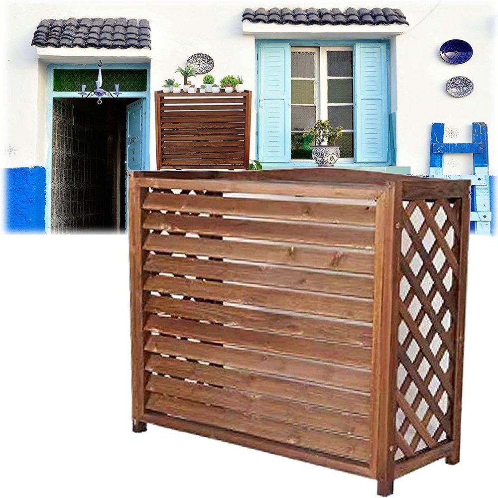 Tall Weatherproof Shutters Central Air Conditioner Covers for Outside Units - Solid Wood Air Conditioner Fence Screen to Hide Outdoor Air Conditioner Unit in Style,105 * 47 * 80cm