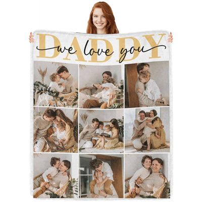 Artsadd Personalized Fathers Day Blanket Gifts for Dad, Custom Blanket with Photos Text Customized Picture Throw Blankets for Dad Grandpa Best Dad Ever Gifts, Dad Gifts from Daughter Son Wife 60"x80"