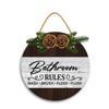 12x12In Bathroom Rule Wall Wooden Sign,Wood Hanging Wall Bathroom Plque,Farmhouse Toilet Decorations Restroom Wall Decor,Round Rustic Wood Sign for Home Front Door Decor view 1