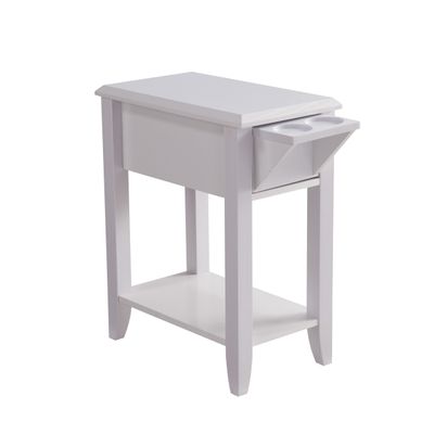 Benjara 24 Inch Modern Chairside Table with Extendable Drawer and Cupholders, White
