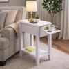 Benjara 24 Inch Modern Chairside Table with Extendable Drawer and Cupholders, White view 2
