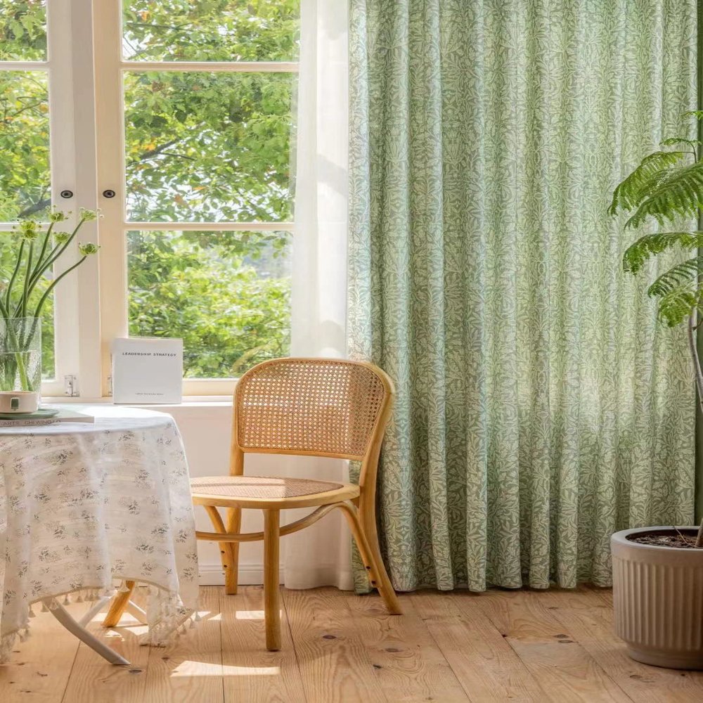 Sage Green Boho Curtains for Bedroom Living Room 96 Inches Long Semi Blackout Farmhouse Curtains 1 Pannel Linen Window Curtain Panel, White Floral Pattern Curtain Drapes (Rod Pocket, 100" W x 96" L)