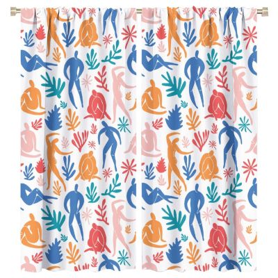 Abstract Boho Curtain,Abstract Doodle Pastel Human Body Leaves Floral Art Theme Home Fabric Living Room Bedroom Kitchen Bathroom Decor W63xL72in