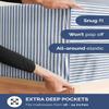 Extra Deep King Fitted Sheet - Hotel Luxury Single Fitted Sheet Only - Easily Fits 18 inch to 24 inch Mattress - Ultra Soft, Wrinkle Free with Extra Deep Pockets - Breathable & Comfy - Blue Stripes view 2