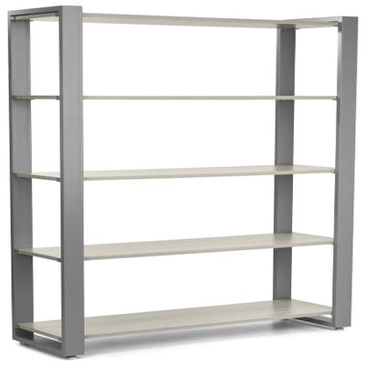 Displays2go Steel Frame Shelving Unit with 5 MDF Tiers, Open Back - Gray (SMCMCDS)