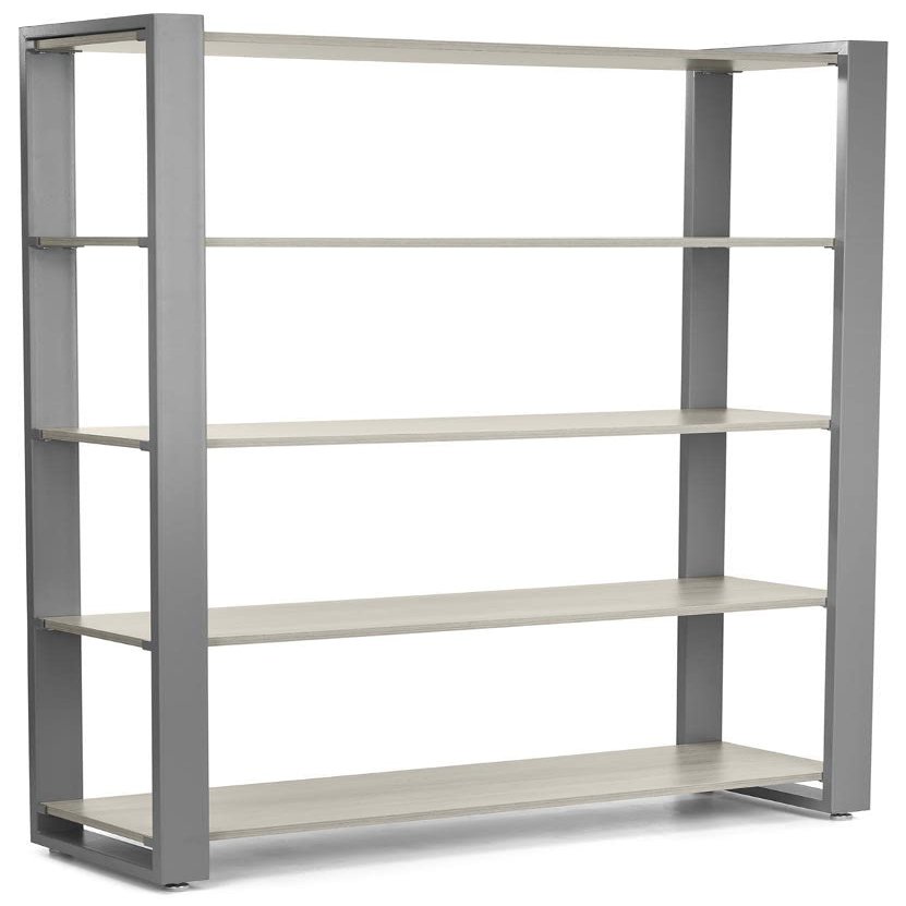 Displays2go Steel Frame Shelving Unit with 5 MDF Tiers, Open Back - Gray (SMCMCDS)