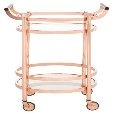 Safavieh Home Collection Sienna Rose Gold/Black Nickel Trim Handle/Tempered Glass 2-Tier Round Bar Cart