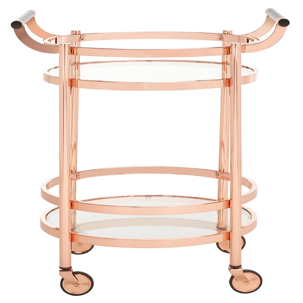 Safavieh Home Collection Sienna Rose Gold/Black Nickel Trim Handle/Tempered Glass 2-Tier Round Bar Cart