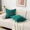 HAUSSY Teal Throw Pillow Covers 22x22 Inch Set of 2, Soft Corduroy Solid Striped,Square Decorative Cushion Case,Winter Home Decorations for Couch,Bed view 4