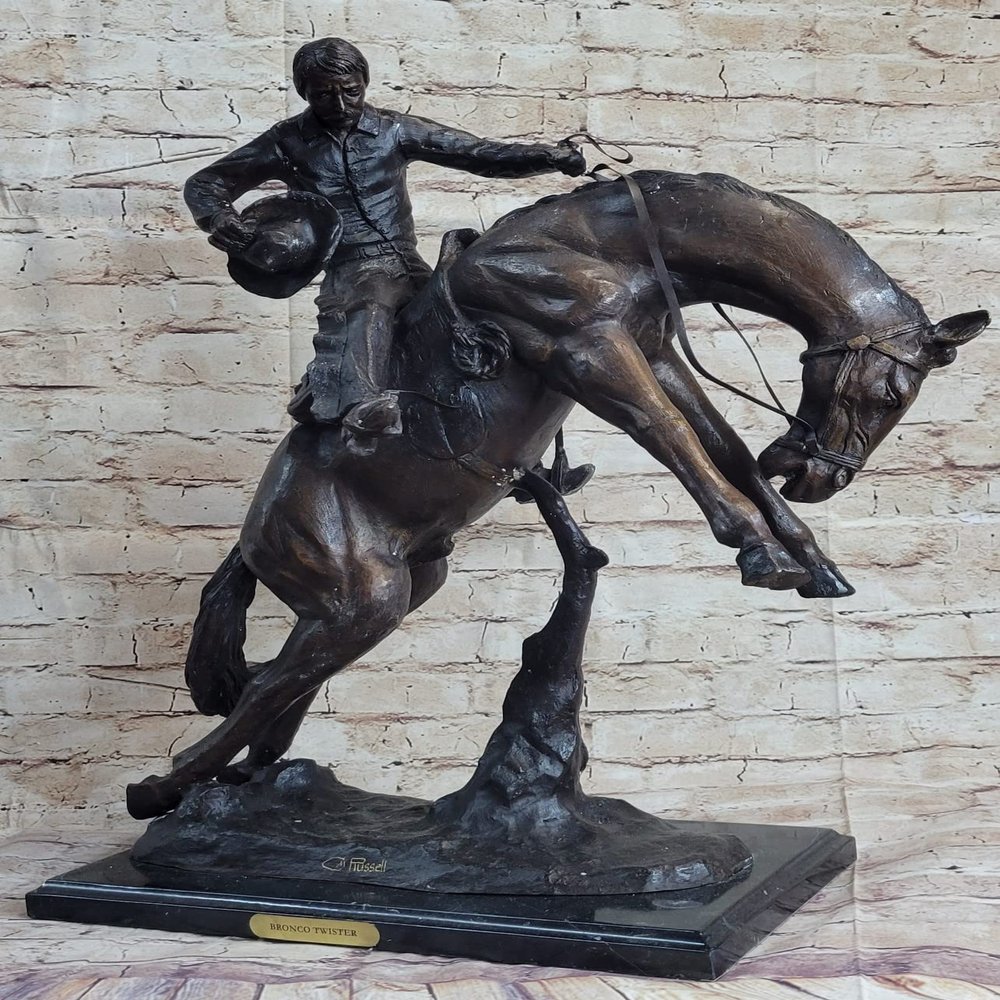 Bronze Sculpture Titled Bronco Twister After C M Russell Home Office Decor GIF Decorartive Artwork Deal by Bronze Finery