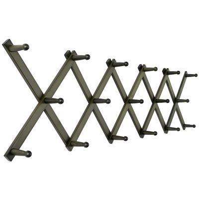 SKOLOO Hat Rack for Wall with 17 Hooks, Solid Wooden, Modern, Expandable Coat Rack Wall Mount for Coats, Hats, Bags, Baseball Caps, Dark Walnut Color