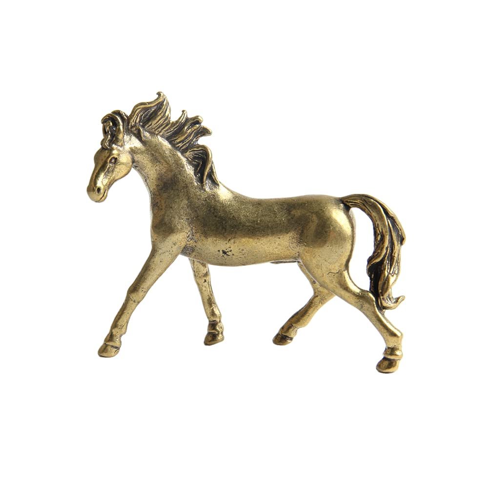 Opexicos 1Pcs Pure Copper 12 Zodiac Solid Horse Feng Shui Ornaments Vintage Bronze Running Horses Statue Miniatures Figurines Desk Decorations