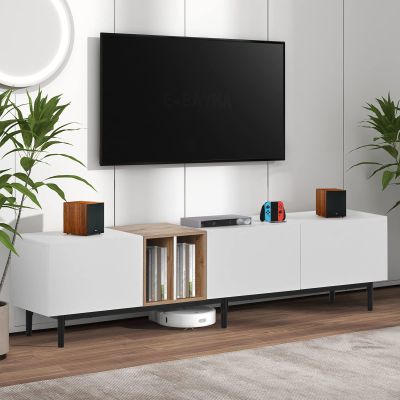 VKKILPEE Minimalist Entertainment Center for 80 TV, 76.8'' TV Cabinet Console Table, TV Stand for Living Room Bedroom, Easy Assembly, Multifunctional Storage Cabinet, Modern Simple Style Furniture