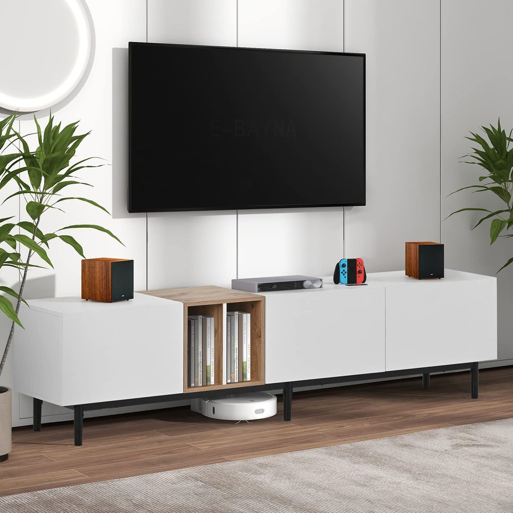 VKKILPEE Minimalist Entertainment Center for 80 TV, 76.8'' TV Cabinet Console Table, TV Stand for Living Room Bedroom, Easy Assembly, Multifunctional Storage Cabinet, Modern Simple Style Furniture