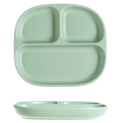 3 Compartment Rounded Square Dinner Plate Candy Tray, Compartmentalised Cutlery Set, One Person Food Home Breakfast Plate, Ceramic 211 Fat Reducing, 1 Pc (Color : Square-Green)