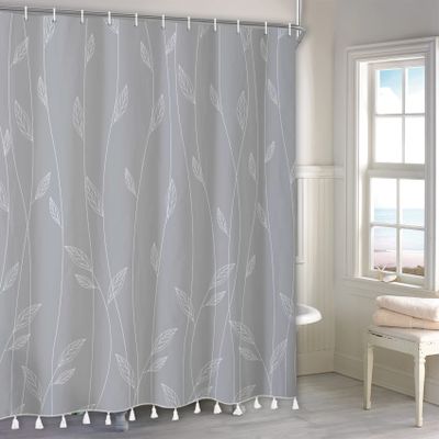 Ttincceer Modern Grey Shower Curtain with Tassels, Botanical Bathroom Curtain with Tassels, Minimalist Boho Tassels Shower Curtain Set with 12 Hooks for Bathroom, L2, 72Wx72L