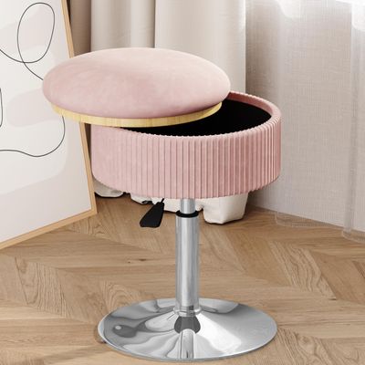 ACEQLYT Vanity Stool with Storage, Height Adjustable & 360 Swivel Vanity Chair for Makeup Room, Small Ottoman, Pink Velvet