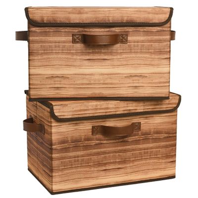 GRANNY SAYS Storage Boxes with Lid, Fabric Storage Bins with Lids, Decorative Closet Storage and Organizer, Wood Grain Print Bins, 2-Pack