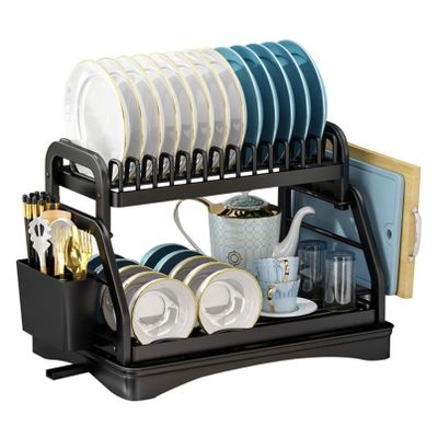 Detachable Dish Drying Rack Portable Dinnerware Drainer Organizer for Kitchen RV Campers Travel Trailer Space Saving Kitchen Storage Tray Multifunctional 2-Tier Dish Rack