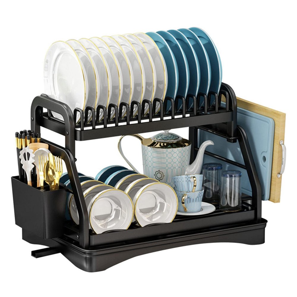 Detachable Dish Drying Rack Portable Dinnerware Drainer Organizer for Kitchen RV Campers Travel Trailer Space Saving Kitchen Storage Tray Multifunctional 2-Tier Dish Rack