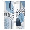 Abstract Boho Semi Sheer Curtains 84 inch Length for Living Room,Rod Pocket Light Filter Sheer Curtains,Blue Modern Geometric Leaves Mid Century Window Treatments Drapes for Bedroom Kitchen,2 Panels view 1
