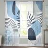 Abstract Boho Semi Sheer Curtains 84 inch Length for Living Room,Rod Pocket Light Filter Sheer Curtains,Blue Modern Geometric Leaves Mid Century Window Treatments Drapes for Bedroom Kitchen,2 Panels view 2