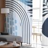 Abstract Boho Semi Sheer Curtains 84 inch Length for Living Room,Rod Pocket Light Filter Sheer Curtains,Blue Modern Geometric Leaves Mid Century Window Treatments Drapes for Bedroom Kitchen,2 Panels view 4