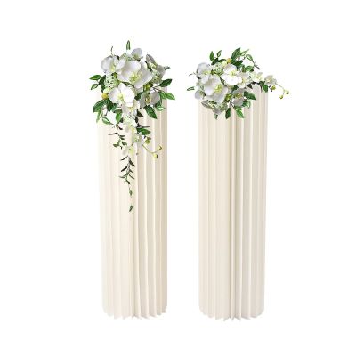 2Pcs Versatile Foldable Wedding Cardboard Flowers Vases White Acrylic Flower Column Cylinder Stand for Tables Decoration, Party, Ceremony, Home