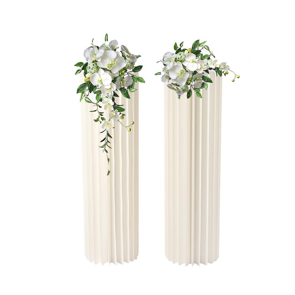 2Pcs Versatile Foldable Wedding Cardboard Flowers Vases White Acrylic Flower Column Cylinder Stand for Tables Decoration, Party, Ceremony, Home