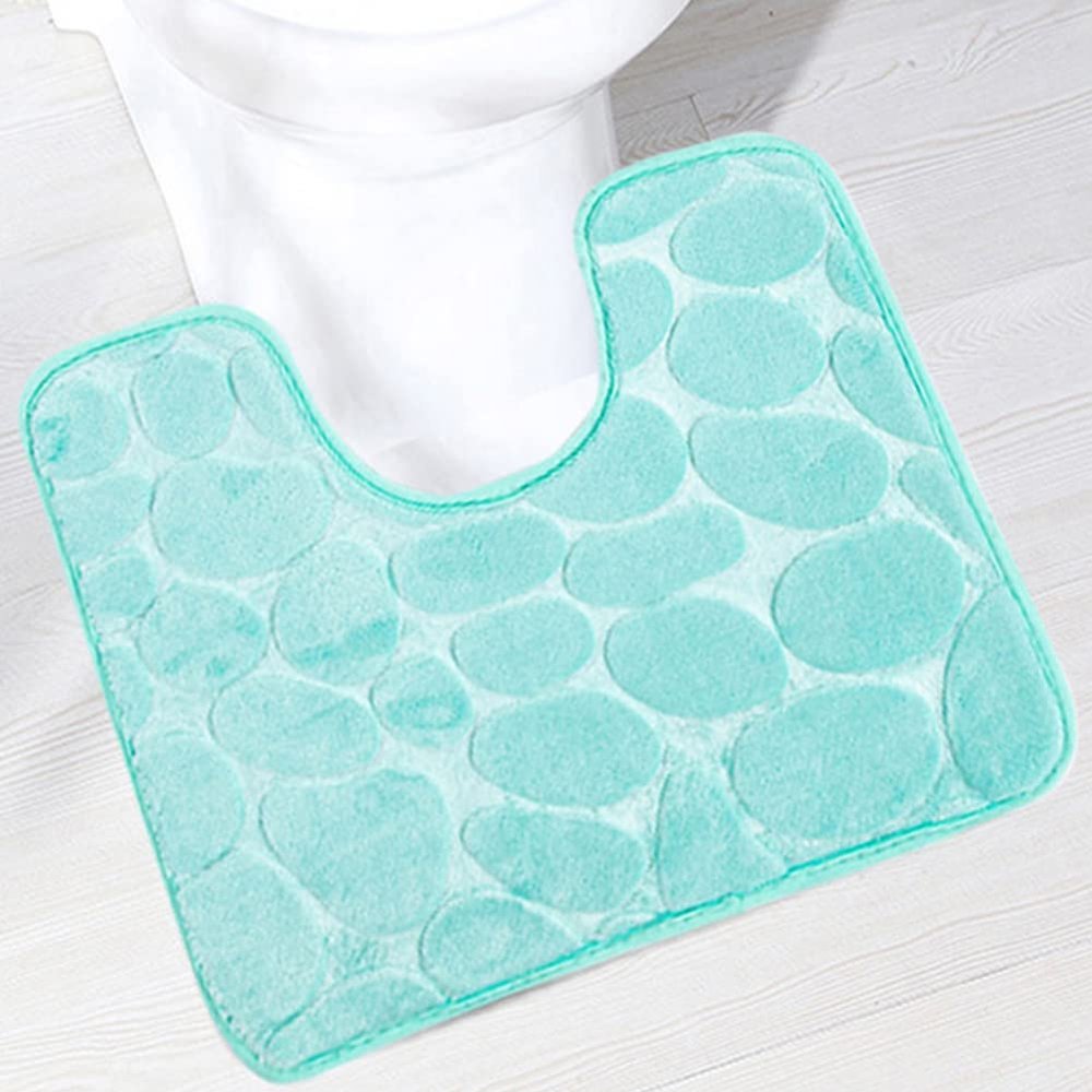 Reyox U-Shaped Bath Mat, Non Slip Soft Absorbent Bathroom Rugs, Quick Dry Bath Rugs, Polyester Contour Toilet Mat Blue Green 16" x 20"
