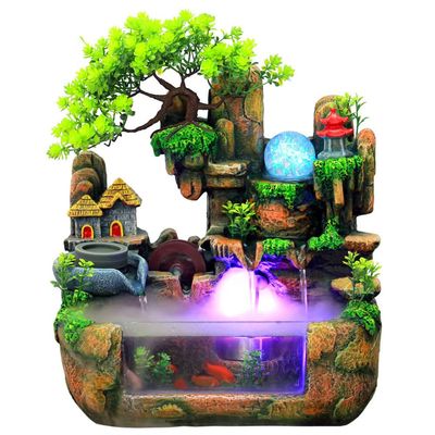Desktop Fountain Waterfall Fountain Indoor, Stone Mill Portable Small Relaxation Tabletop Fountain Feng Shui Zen Meditation Floor-Standing Fountains Desk Water Feature with LED Light (Stone Mill)