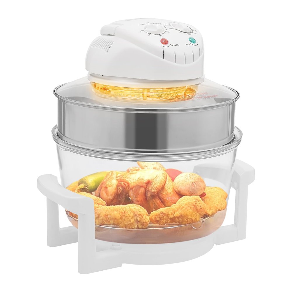 17L/17.96QT Turbo Air Fryer Oven, 360 Vertical Heating High Boron Heat-Resistant Glass Air Fryer Combo with Automatic Power-off Handle, Electric Convection Oven for Defrost, Bake, Steam, Fry