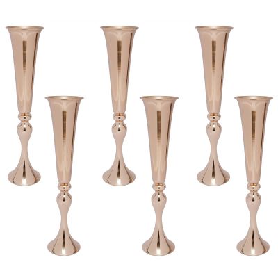 6 Pcs Versatile Trumpet Centerpieces Vases for Table, 22" H Metal Gold Wedding Party Birthday Event Flower Stand Decor