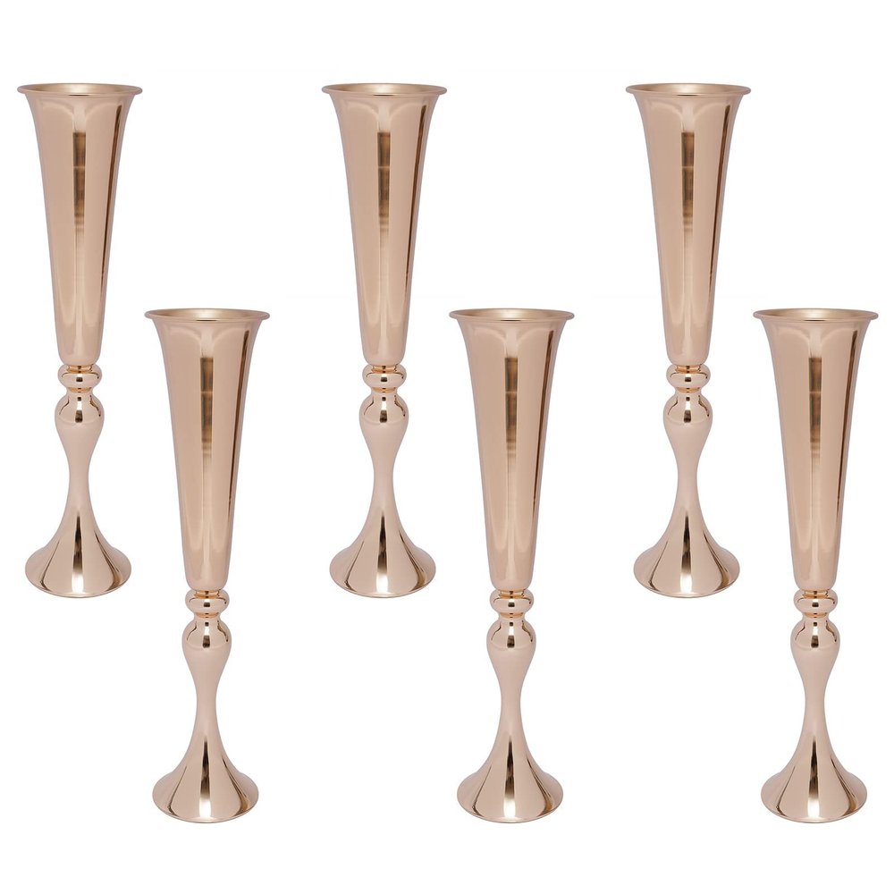 6 Pcs Versatile Trumpet Centerpieces Vases for Table, 22" H Metal Gold Wedding Party Birthday Event Flower Stand Decor