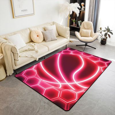 Abstract Basketball Area Rug 5x6'6'' Red Pink Neon Light Honeycomb Plaid Non Slip Rug for Teens Adults Modern Hippie Extreme Sports Style Indoor Floor Mat for Bed Chairs