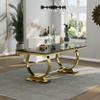 Asday Black and Gold Dining Table, 72 inch Luxury Dining Room Table with Gold Stainless Steel Metal U-Base for 4-8 view 1