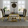 Asday Black and Gold Dining Table, 72 inch Luxury Dining Room Table with Gold Stainless Steel Metal U-Base for 4-8 view 3