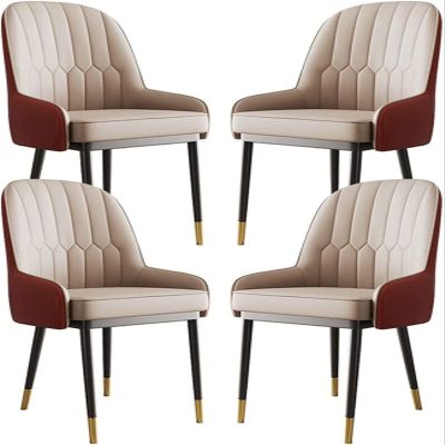PMYI Dining Chairs Set of 4,Modern PU Leather High Back Padded Soft Seat Living Room Accent Arm Chairs Sturdy Carbon Steel Metal Legs Chairs (Color : Beige, Size : 89 * 43 * 48cm)