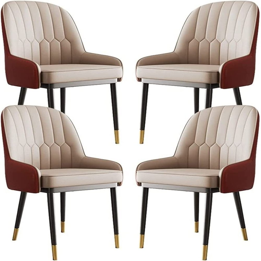 PMYI Dining Chairs Set of 4,Modern PU Leather High Back Padded Soft Seat Living Room Accent Arm Chairs Sturdy Carbon Steel Metal Legs Chairs (Color : Beige, Size : 89 * 43 * 48cm)