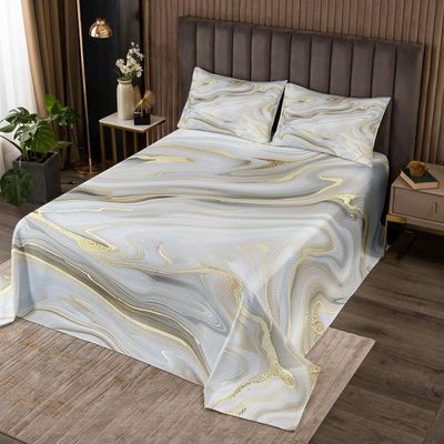 Erosebridal Marble Watercolor Bedspread Queen Size Abstract Quilt Set for Women Men, Stone Pattern Coverlet Set Gold Metallic Bedding Set, Grey Mountain Fluid Bed Cover Soft Cozy
