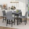 JIVOIT Retro Style Counter Height Dining Table Set, 5-Piece Wood Kitchen Set with Dining Room Table and Chairs Stools w/Footrest & 4 Upholstered High-Back Chairs for Dining Room view 1