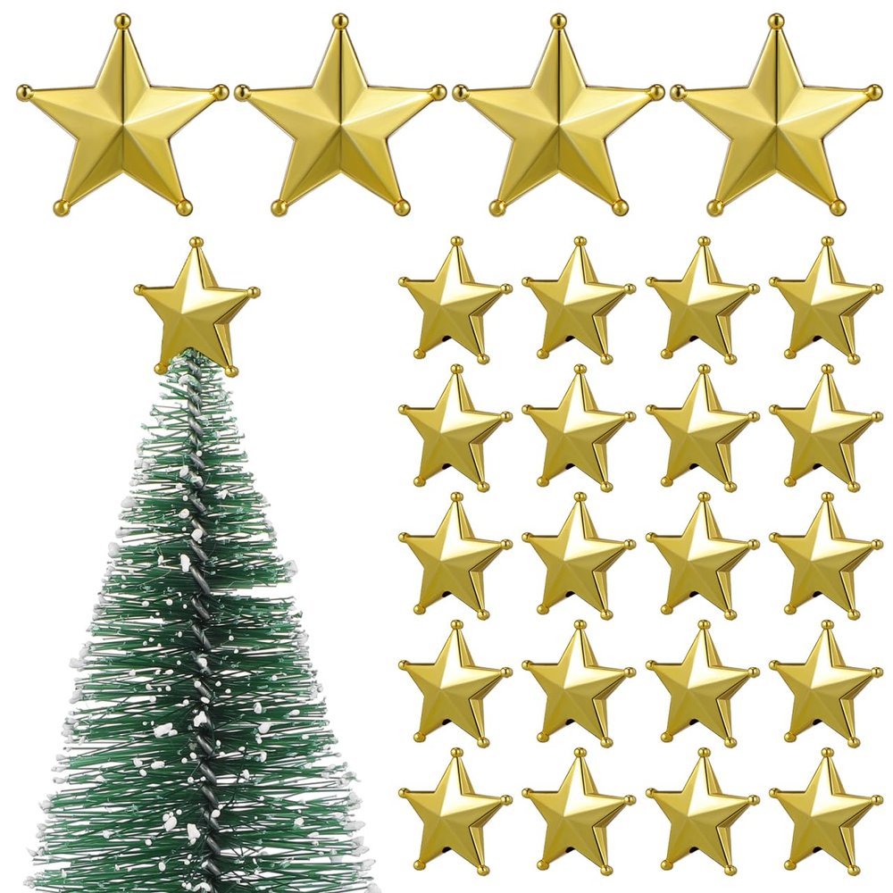 jojofuny 50pcs Mini Christmas Tree Star: Miniature Gold Christmas Tree Top Star Topper Decorations for Holiday Party Centerpiece Treetop Decor