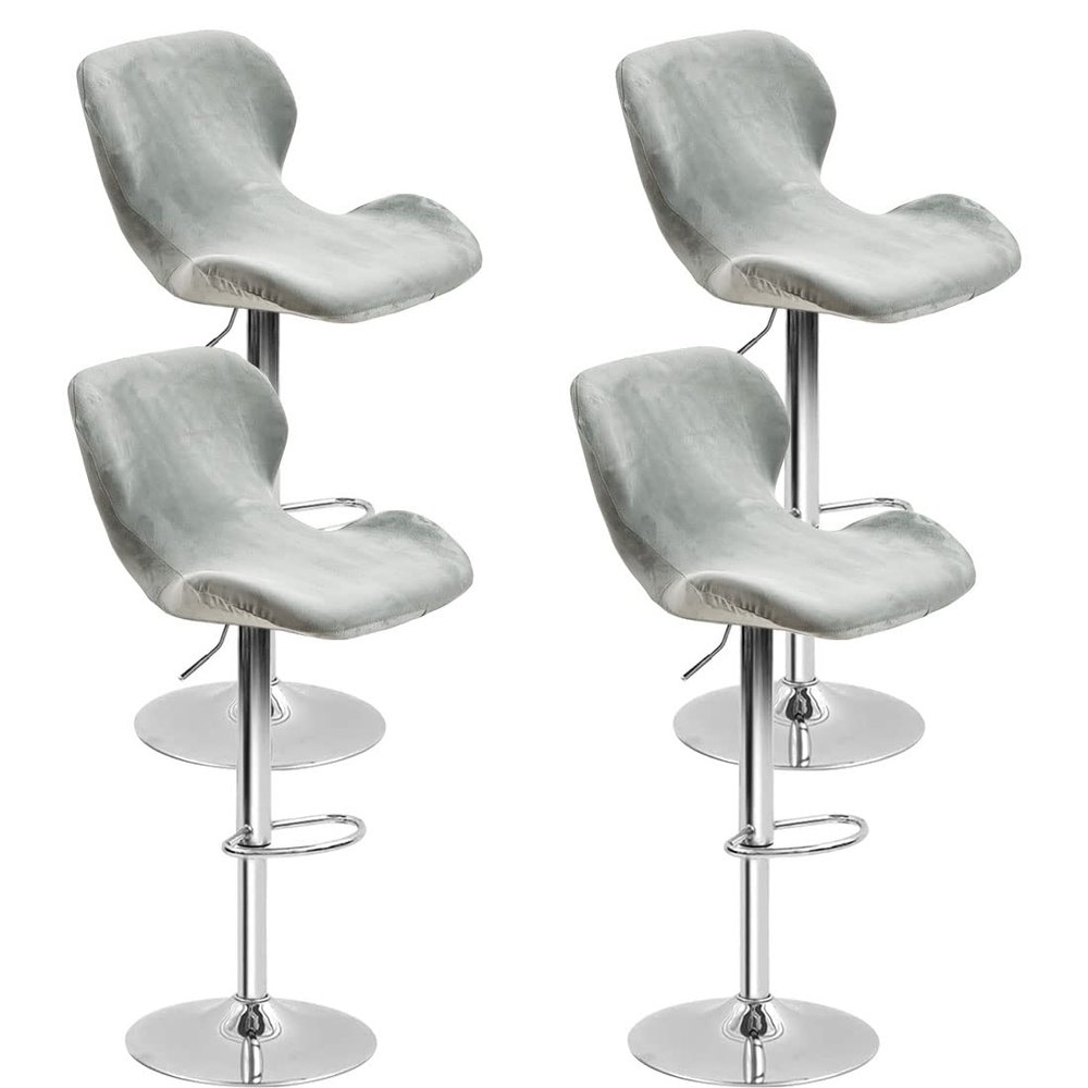 Bifaunvogel 4 Pack Counter Height Bar Chairs Cover Velvet Swivel Bar Stools Slipcovers Stretchable Swivel Barstools Chair Covers with Back for Bar Home Kitchen Cafe Light Grey