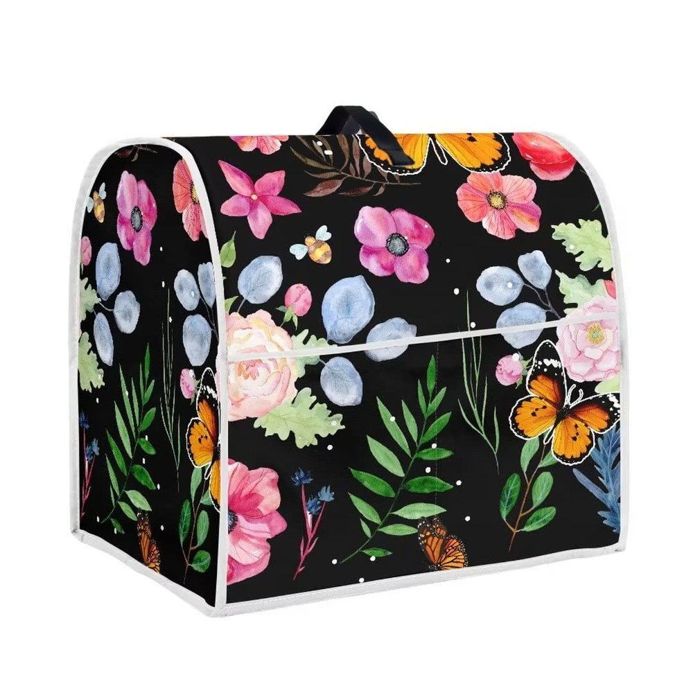 Hechitok Peach Blossom Kitchen Aid Quilted Stand Mixer Cover Single Pack Fits All Tilt Head & Bowl Lift Models Soft Colorfast Polyester Fabric (6-8 Quart17.1"Hx10.8"Wx14.7"L) Butterfly
