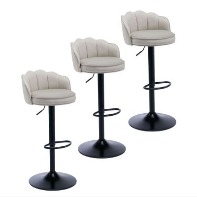 ADEADE Leather Counter Height Barstools Bar Stools Set of 3 Upholstered Adjustable Swivel Kitchen Island Chairs Black Metal Footrest and Base for Bars Dining Room Breakfast Bar Chairs (Color : Khaki)