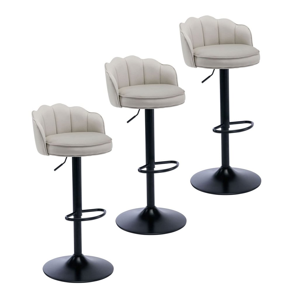 ADEADE Leather Counter Height Barstools Bar Stools Set of 3 Upholstered Adjustable Swivel Kitchen Island Chairs Black Metal Footrest and Base for Bars Dining Room Breakfast Bar Chairs (Color : Khaki)