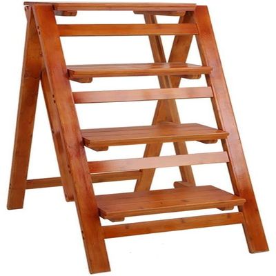 Katzowen Wood Step Stool Ladder Foldable 4 Tier Wood Ladder Shelf,Plant Stand, Indoor Flower Pot Ladders, Multifunction Decorative Display Shelf Folding Step Stool Large Heavy Duty (Color : A)
