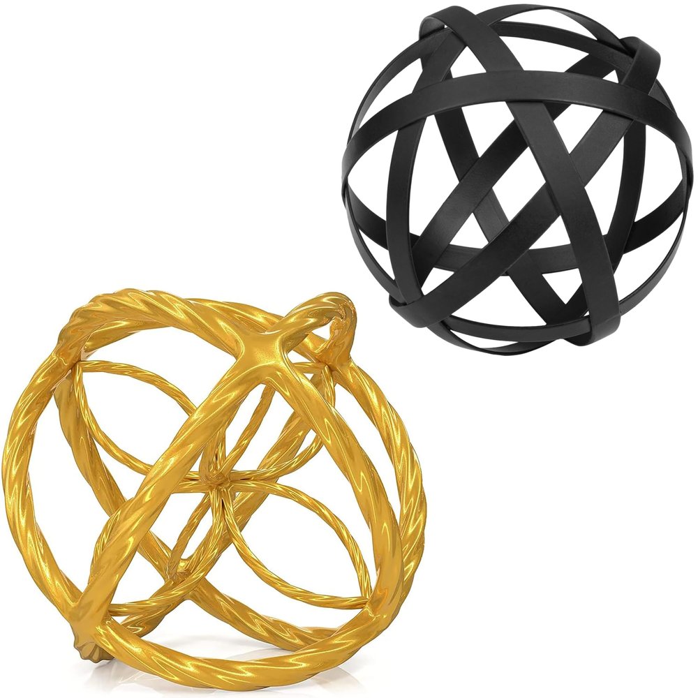 Everydecor Metal Decorative Sphere for Home Decor - Trendy Gold, 6"x 6" and Distressed Black, 4,5" x 4,5", Bundle